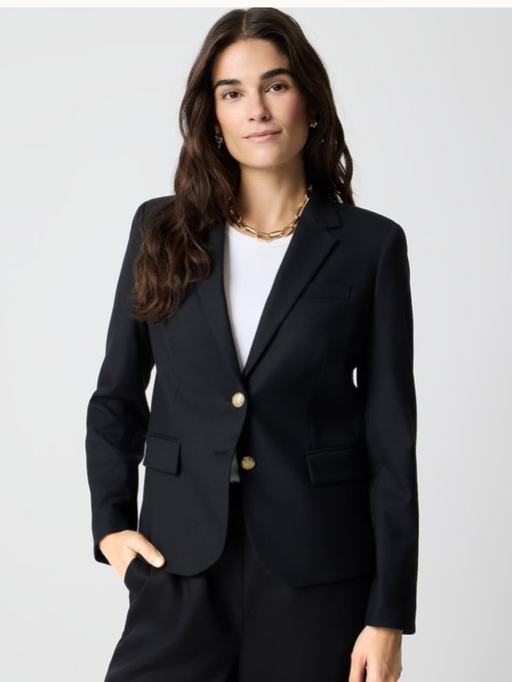 J. Crew Black Single-Breasted Blazer with Gold Buttons